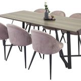 Marina Jídelní stůl - Šedé dřevo / černá (1) + Sametová židle - Dusty Pink(6)