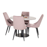 Jídelní stůl Razzia 106 cm - Šedá Terazzo / Černá + jídelní židle Leone - Černé nohy / Dusty PinkCorduroy _4