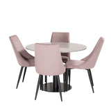 Jídelní stůl Razzia 106 cm - Šedá Terazzo / Černá + jídelní židle Leone - Černé nohy / Dusty PinkCorduroy _4