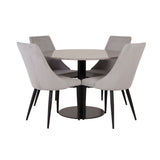 Jídelní stůl Razzia 106 cm - Šedá Terazzo / Černá + Leone jídelní židle - Černé nohy / Světle Šedá manšestrová _4