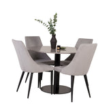 Jídelní stůl Razzia 106 cm - Šedá Terazzo / Černá + Leone jídelní židle - Černé nohy / Světle Šedá manšestrová _4