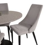 Jídelní stůl Razzia 106 cm - Šedá Terazzo / Černá + Leone jídelní židle - Černé nohy / Světle Šedá manšestrová _4