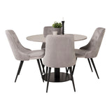 Razzia Jídelní stůl 106 cm - Šedá Terazzo / Černá - Velvet Deluxe Jídelní židle - Černé nohy / Světle Šedý samet 4