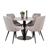 Razzia Jídelní stůl 106 cm - Šedá Terazzo / Černá - Velvet Deluxe Jídelní židle - Černé nohy / Světle Šedý samet 4