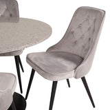 Razzia Jídelní stůl 106 cm - Šedá Terazzo / Černá - Velvet Deluxe Jídelní židle - Černé nohy / Světle Šedý samet 4