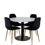 Jídelní stůl Razzia 106 cm -Bílá Terazzo / Černá - Židle Polar - Black Velvet / Matná mosazná noha 4