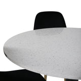 Jídelní stůl Razzia 106 cm -Bílá Terazzo / Černá - Židle Polar - Black Velvet / Matná mosazná noha 4