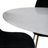 Jídelní stůl Razzia 106 cm -Bílá Terazzo / Černá - Židle Polar - Black Velvet / Matná mosazná noha 4