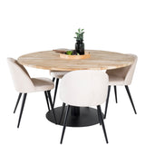Kruhový stůl Cirebon - 140 cm - Teak / Black + Velvet Matstol - Svart / Créme _4