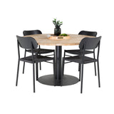 Kruhový stůl Cirebon - 140 cm - Teak / Černá + Jídelní židle Polly - Černá / Černá _4