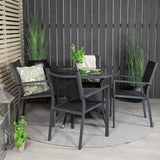 Stůl Volta ø 90 – černá/sklo – stohovací židle Copacabana – černá/černá 4