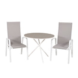 Parma cafébord ø90 - Bílá Alu / Šedá Aintwood+Copacabana Polohovací křeslo (stohovatelné) - Bílá Alu / Šedá Textilene_2