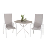 Parma cafébord ø90 - Bílá Alu / Šedá Aintwood+Copacabana Polohovací křeslo (stohovatelné) - Bílá Alu / Šedá Textilene_2