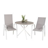 Parma cafébord ø90 - Bílá Alu / Šedá Aintwood+Copacabana Polohovací křeslo (stohovatelné) - Bílá Alu / Šedá Textilene_2