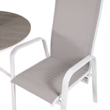 Parma cafébord ø90 - Bílá Alu / Šedá Aintwood+Copacabana Polohovací křeslo (stohovatelné) - Bílá Alu / Šedá Textilene_2