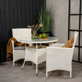 Jídelní stůl Volta - Bílý - ø90+Malin křeslo s polštářem - Bílý / Šedý polštář_2