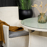 Jídelní stůl Volta - Bílý - ø90+Malin křeslo s polštářem - Bílý / Šedý polštář_2