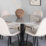 Jídelní stůl Razzia 106 cm - Šedá Terazzo / Černá+Polar Jídelní židle - Černé nohy / Béžová Velvet_4