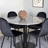 Jídelní stůl Razzia 106 cm - Šedá Terazzo / Jídelní židle Black+Polar - Černé nohy / Black Velvet_4