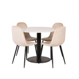 Jídelní stůl Razzia 106 cm - Bílá Terazzo / Jídelní židle Black+Polar - Černé nohy / Béžová Velvet_4