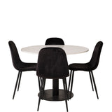 Jídelní stůl Razzia 106cm - Bílý Terazzo / Jídelní židle Black+Polar - Černé nohy / Black Velvet_4