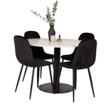 Jídelní stůl Razzia 106cm - Bílý Terazzo / Jídelní židle Black+Polar - Černé nohy / Black Velvet_4