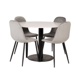 Jídelní stůl Razzia 106 cm - Bílá Terazzo / Jídelní židle Black+Polar - Černé nohy / Světle šedá Velvet_4