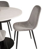 Jídelní stůl Razzia 106 cm - Bílá Terazzo / Jídelní židle Black+Polar - Černé nohy / Světle šedá Velvet_4