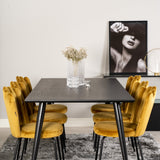 Dipp Jídelní stůl - 180*90cm - Černá dýha / černé nohy s mosazným dipp + Limhamn Light - Židle - Gold Velvet_6