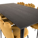 Dipp Jídelní stůl - 180*90cm - Černá dýha / černé nohy s mosazným dipp + Limhamn Light - Židle - Gold Velvet_6