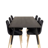 Dipp jídelní stůl - 180*90cm - Černá dýha / černé nohy s mosazným dippem + Polar Matstol - Matt Mässing / Svart Sammet_6
