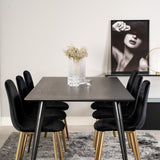 Dipp jídelní stůl - 180*90cm - Černá dýha / černé nohy s mosazným dippem + Polar Matstol - Matt Mässing / Svart Sammet_6