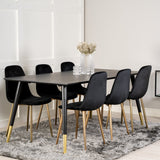 Dipp jídelní stůl - 180*90cm - Černá dýha / černé nohy s mosazným dippem + Polar Matstol - Matt Mässing / Svart Sammet_6