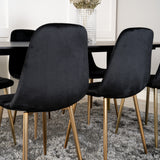 Dipp jídelní stůl - 180*90cm - Černá dýha / černé nohy s mosazným dippem + Polar Matstol - Matt Mässing / Svart Sammet_6