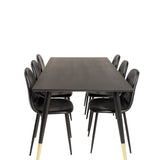 Dipp jídelní stůl - 180*90cm - Černá dýha / černé nohy s mosazným dippem + Polar Matstol - Svart / Svart PU _6