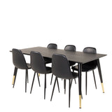 Dipp jídelní stůl - 180*90cm - Černá dýha / černé nohy s mosazným dippem + Polar Matstol - Svart / Svart PU _6
