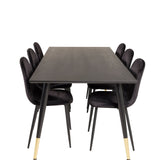 Jídelní stůl Dipp - 180*90cm - Černá dýha / černé nohy s mosazným dippem + Jídelní židle Polar - Černé nohy / Black Velvet_6