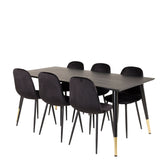 Jídelní stůl Dipp - 180*90cm - Černá dýha / černé nohy s mosazným dippem + Jídelní židle Polar - Černé nohy / Black Velvet_6