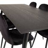 Jídelní stůl Dipp - 180*90cm - Černá dýha / černé nohy s mosazným dippem + Jídelní židle Polar - Černé nohy / Black Velvet_6