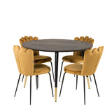 Jídelní stůl Dipp - 115 cm - Černá dýha / černé nohy s mosazným dippem + Limhamn Light - Židle - Gold Velvet_4