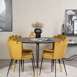 Jídelní stůl Dipp - 115 cm - Černá dýha / černé nohy s mosazným dippem + Limhamn Light - Židle - Gold Velvet_4