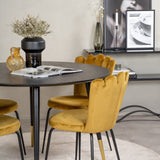 Jídelní stůl Dipp - 115 cm - Černá dýha / černé nohy s mosazným dippem + Limhamn Light - Židle - Gold Velvet_4