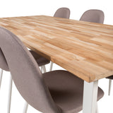 Cirebon Jídelní stůl 200*90cm - Teak / Bílá + Židle Polar - Šedá látka Bílé Nohy _6