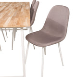 Cirebon Jídelní stůl 200*90cm - Teak / Bílá + Židle Polar - Šedá látka Bílé Nohy _6