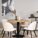 Kruhový stůl Cirebon - 100 cm - Teak / Černá + Sametová jídelní židle - Černé nohy /