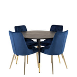 Dipp Jídelní stůl - 115 cm - Černá dýha / černé nohy s mosazným dippem - Velvet Deluxe Židle - Modrá/Matná mosaz noha 4