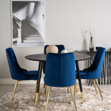 Dipp Jídelní stůl - 115 cm - Černá dýha / černé nohy s mosazným dippem - Velvet Deluxe Židle - Modrá/Matná mosaz noha 4