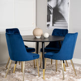 Dipp Jídelní stůl - 115 cm - Černá dýha / černé nohy s mosazným dippem - Velvet Deluxe Židle - Modrá/Matná mosaz noha 4