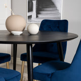 Dipp Jídelní stůl - 115 cm - Černá dýha / černé nohy s mosazným dippem - Velvet Deluxe Židle - Modrá/Matná mosaz noha 4