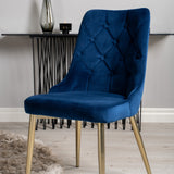 Dipp Jídelní stůl - 115 cm - Černá dýha / černé nohy s mosazným dippem - Velvet Deluxe Židle - Modrá/Matná mosaz noha 4